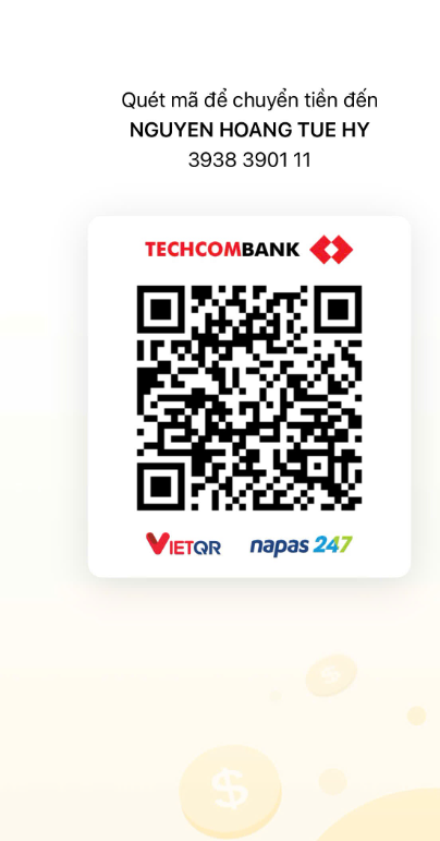 QR Techcombank của NGUYEN HOANG TUE HY, tài khoản 3938390111